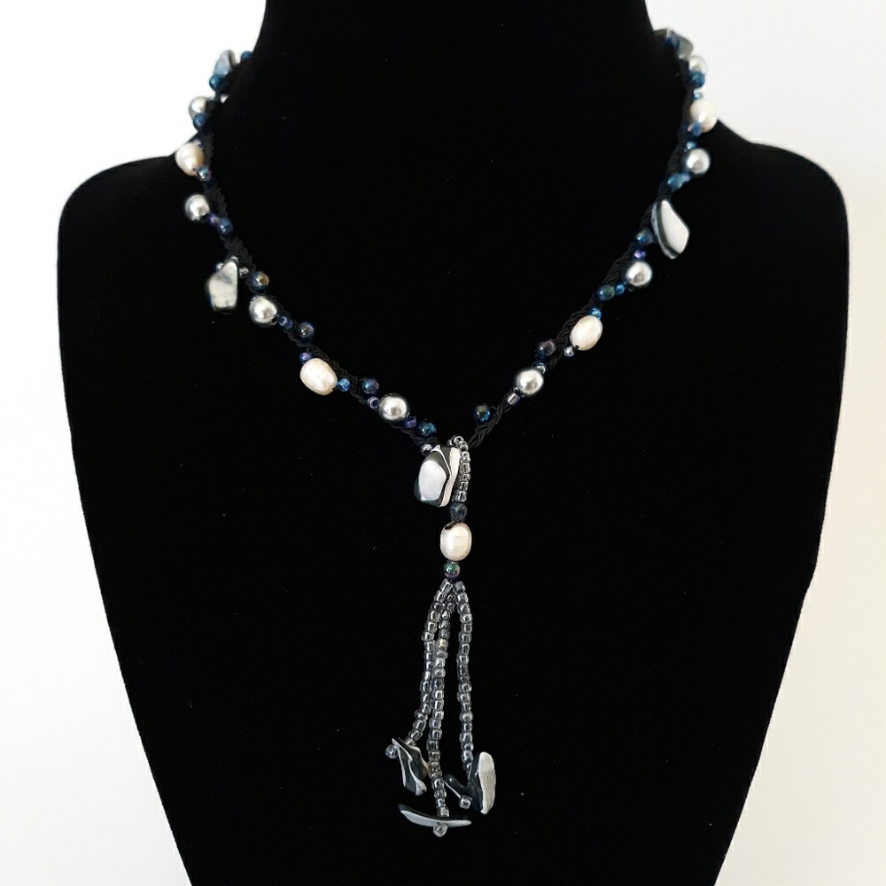Pearl, stone and bead necklace